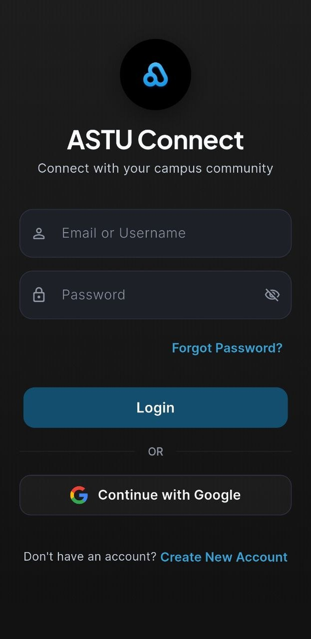 ASTU Connect Mobile Screen